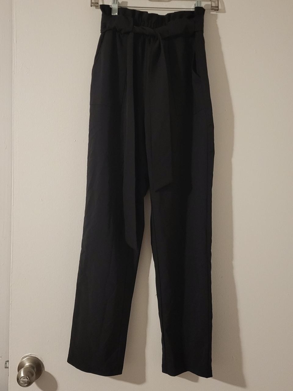 Grace Karin Black Tie-Waist Tapered Chinos